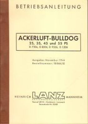 Betriebsanleitung Lanz Ackerluft Bulldog, Landtechnik, Trecker, Oldtimer