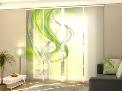 Schiebegardine "Grüne Abstraktion 2" Flächenvorhang Gardine Vorhang mit 3D Druckmotiv