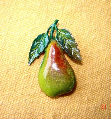 Trachtenbrosche Birne handbemalt Anstecknadel Brosche Obst p