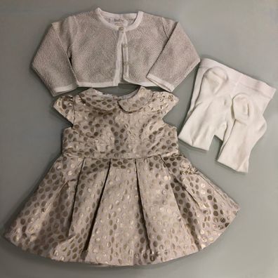 Baby Outfit 3 teilig Glanz Effekt Cremeweiß mit Unterrock Festlich Glanz Effekt Gr 62