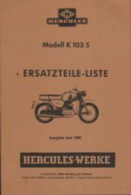 Ersatzteilliste Hercules Modell K 103 S, Kleinkraftrad, Oldtimer