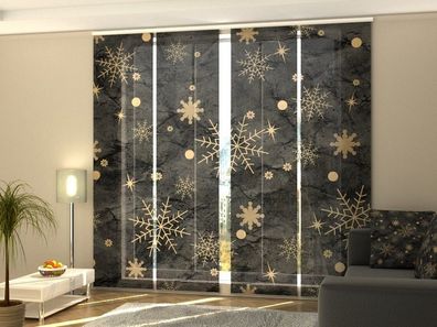 Schiebegardine "Goldene Schneeflocken" Flächenvorhang Gardine Vorhang mit Druckmotiv