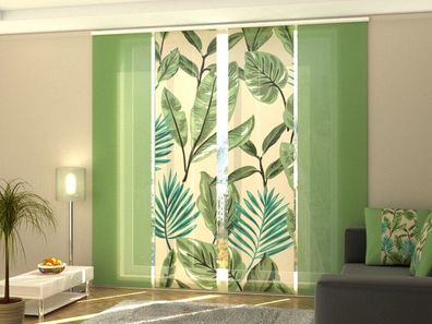 Schiebegardine "Grüne Blätter" Flächenvorhang Gardine Vorhang mit Druckmotiv auf Maß