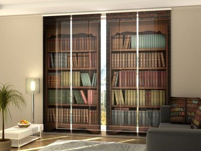 Schiebegardine "Bücherregal Edelholz" Flächenvorhang Gardine Vorhang mit Druckmotiv