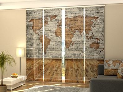 Schiebegardine "Weltkarte an der Wand" Flächenvorhang Gardine Vorhang mit Druckmotiv