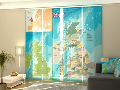 Schiebegardine "Karte Vereinigtes Königreich" Flächenvorhang Gardine mit Druckmotiv