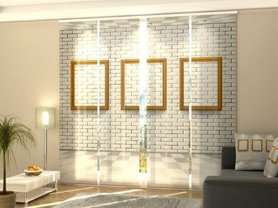 Schiebegardine "Weisse Ziegelwand" Flächenvorhang Gardine Vorhang mit 3D Druckmotiv