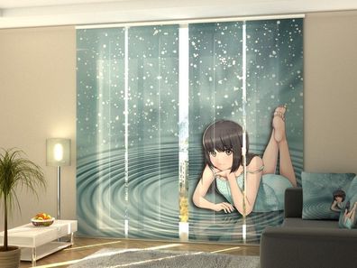 Schiebegardine "Anime Girl" Flächenvorhang Gardine Vorhang mit 3D Druckmotiv auf Maß