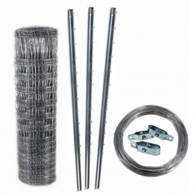 50m Wildzaun Forstzaun Knotengeflecht 160/15/15+ Pfosten + Spanndraht