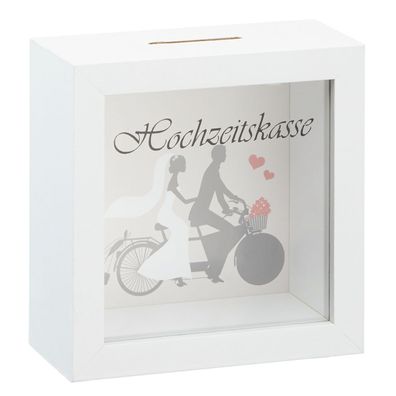 Hochzeit Spardose 15x15 cm weiß - Hochzeits Kasse Sparbüchse mit Sichtfenster
