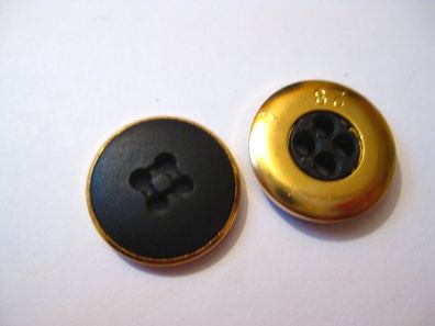 1 Kunststoffknopf Metallrand goldfarben schwarz 18x4mm Nr 793