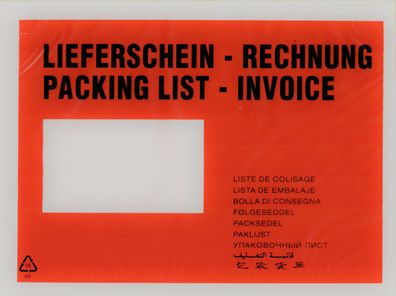 Versandtaschen mit Druck "Lieferschein + Rechnung" - C6 / C5 / Din lang