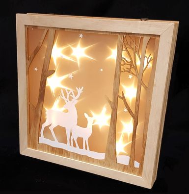 LED Weihnachtsdeko Rentier 30 cm - Holz Fensterdeko beleuchtet Hologramm Effekt