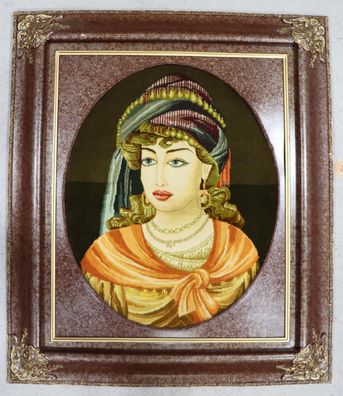 Gemälde mit Holzrahmen, persischer Handgeknüpfter Bild - Teppich Maß:0,75x0,63