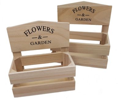 Deko Pflanzkasten - 2er Set - Holz Pflanzgefäß Blumen Kasten Kräutergarten Regal