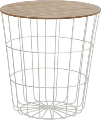 Design Beistelltisch weiß - Holz Deko Tisch Couchtisch Sofatisch Metall Korb