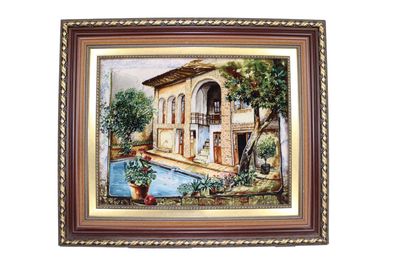 Gemälde mit Holzrahmen, Handgeknüpfter persischer Bild - Teppich Maß:0,70x0,55