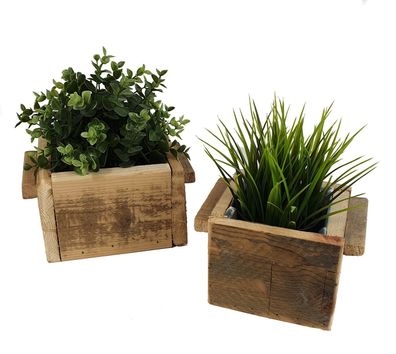 Holz Pflanzkasten natur im 2er Set - 14x14 cm + 18x18 cm - Pflanztopf Blumentopf