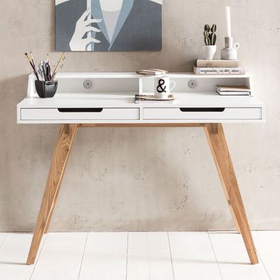 Wohnling Schreibtisch 110cm MDF weiß Arbeitstisch Laptoptisch Bürotisch & Ablage
