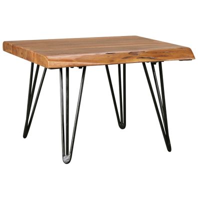 Design Couchtisch mit Baumkante 56x38x51 cm Sheesham Holztisch mit Metallbeinen