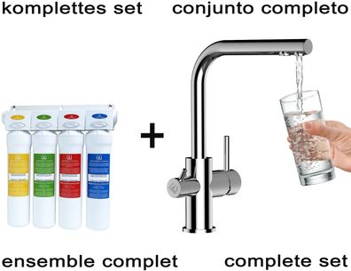 Vollständiges Wasserfilter system + 3-wege Küchenarmatur Chrom Wasserhahn