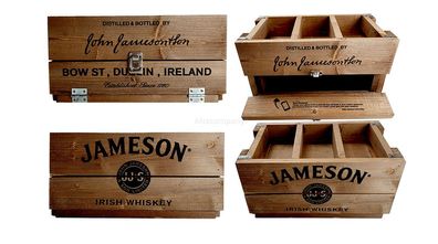 Jameson Holzbox - Holzkiste mit geheim Fach + Flaschen Stellplatz