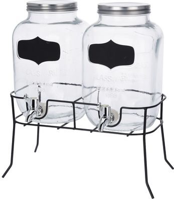 Getränke Spender Set - 2x 4l Glas mit Zapfhahn + Gestell - Saftspender Dispenser