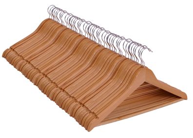 Holz Kleiderbügel natur - 50 Stück - Hosenbügel Anzugbügel Bügel Holzbügel