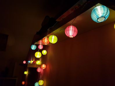 Party Lichterkette 20 LED Lampions - bunt - Außen Innen Lampion Girlande Strom