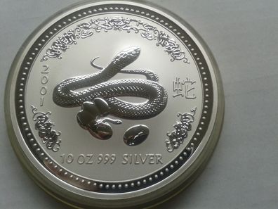 Original 10$ 2001 Australien Lunar 1 Schlange 10 Unzen 999er Silber 10 Dollars 2001