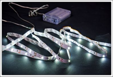 LED Stripe weiß - 3m / 90 LED - Streifen m Batterie - Band Leiste Strip kaltweiß