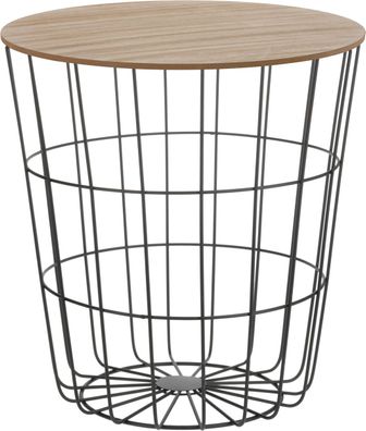 Design Beistelltisch - Metall Korb + Holz Deckel - Tisch Couchtisch Sofatisch