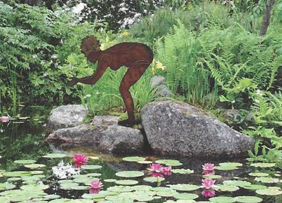 Schwimmerin BERTA Badende Badenixe 75 cm Edelrost Metall Garten Deko Figur Teich