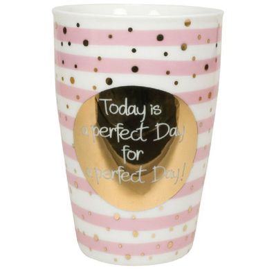 MEA LIVING Henkel Becher 450 ml TODAY IS A Perfect DAY Kaffee Tasse gold Spruch