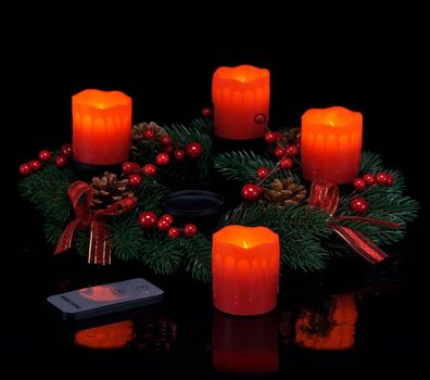Adventskranz mit 4 LED Echt Wachs Kerzen + Fernbedienung - Weihnachtskranz Kranz