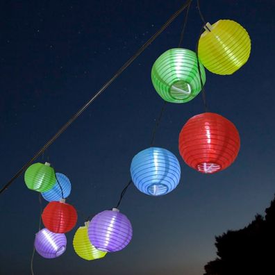Solar LED Party Lichterkette - Lampion - bunt - Außen Garten Partybeleuchtung