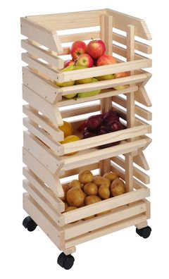 Holz Obsthorde 3-teilig - Stapelhorde rollbar Kartoffelhorde Obst Kiste Kasten