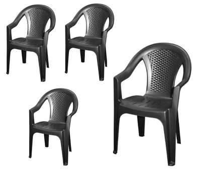 Gartenstuhl Rattan Optik - 4er Set anthrazit - Monoblock Garten Kunststoff Stuhl