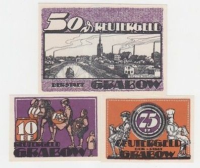 kompl. Serie 3 Banknoten Notgeld Reutergeld Stadt Grabow 1921