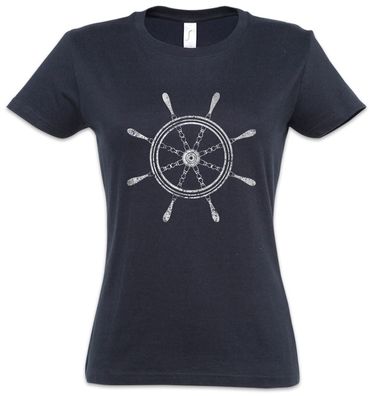 Oldschool Nautical Wheel I Damen T-Shirt Tattoo Steuerrad Anker Anchor Star Sailor