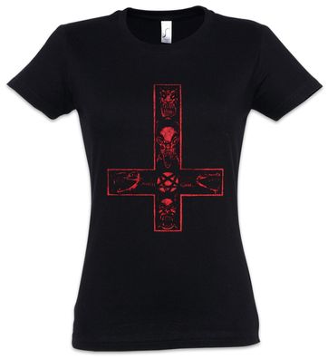 Satanic Cross Damen T-Shirt Aleister Religion 666 Kreuz Crowley Satanism Symbol