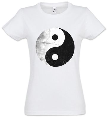 Yin Yang Vintage Logo Sign Damen T-Shirt China Symbol Black White Zeichen Asia Asien