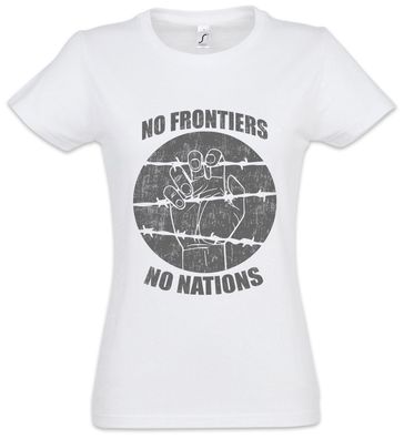 No Frontiers No Nations Damen T-Shirt Refugees Against Nationalism Racism Borders