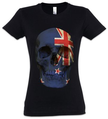 Classic New Zealand Skull Flag Damen T-Shirt Flagge Totenkopf Schädel Fahne
