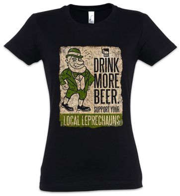 Drink More Beer Fun Damen T-Shirt Irish Support Your Leprechauns Ireland Kobold