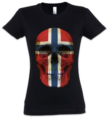Classic Norway Skull Flag Damen T-Shirt Flagge Totenkopf Schädel Fahne Norwegen