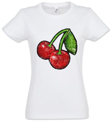 Oldschool Cherries Vintage Logo II Damen T-Shirt Cherry Rockabilly Tattoo Kirschen