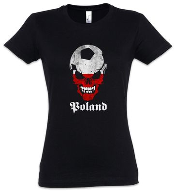 Black Classic Poland Football Soccer Skull Flag Damen T-Shirt Fan Hooligan Polen