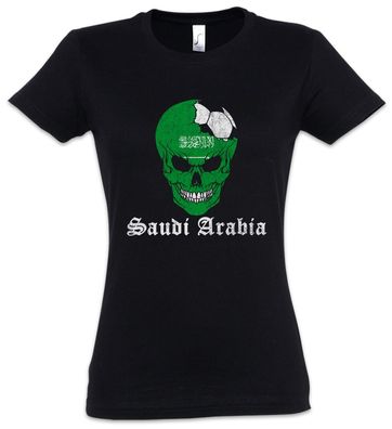 Saudi Arabia Football Skull I Damen T-Shirt arabische Fahne Fußball Arabien