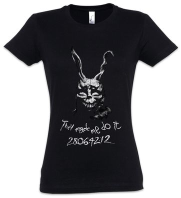 Frank The Rabbit Damen T-Shirt They Made Me Do It Donnie Darko Zahl Zahlen Hase